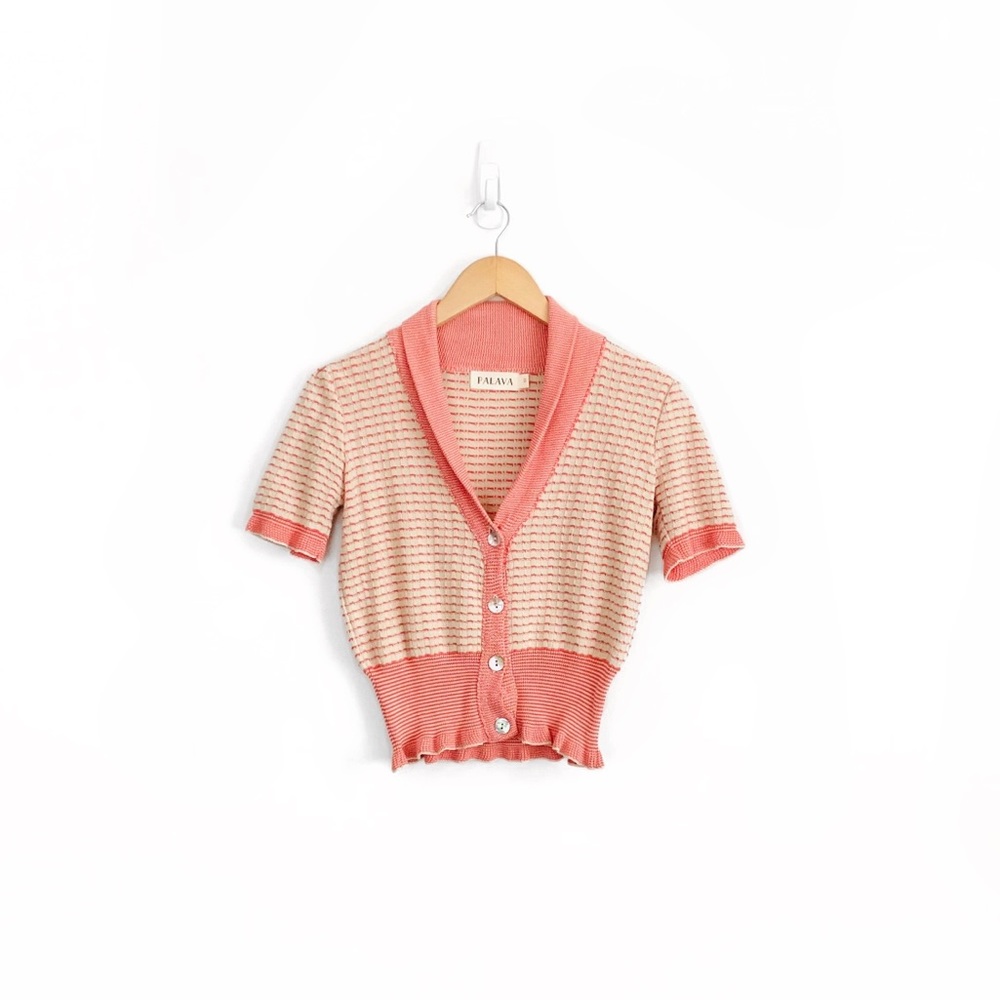 Palava Coral Pink Short-Sleeve Knit Cardigan